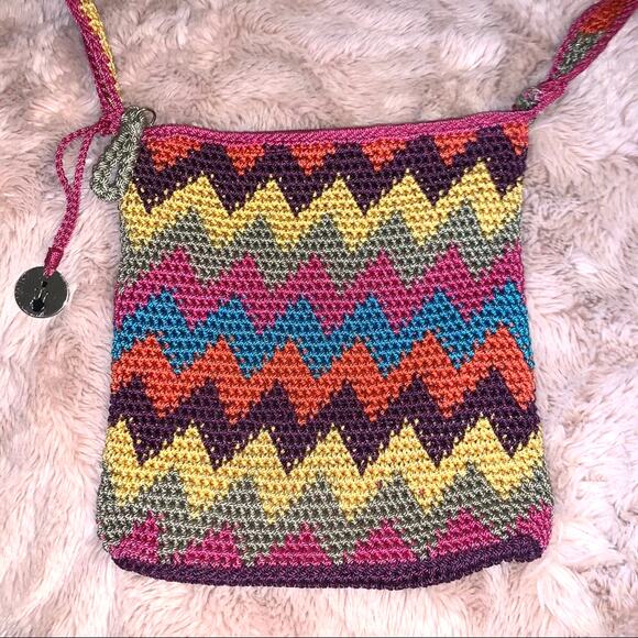 The Sak Boho Zig Zag Pattern Rainbow Colorful Crochet Crossbody - Picture 1 of 11
